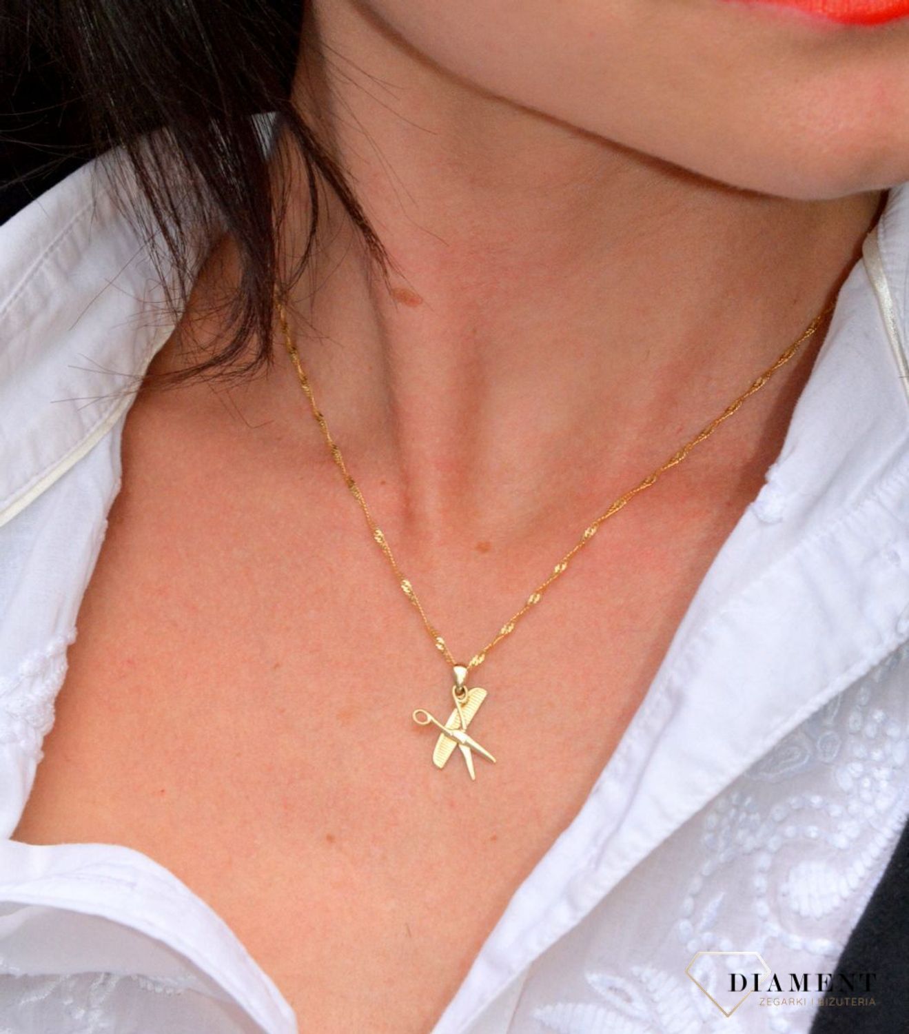 Złota zawieszka dla fryzjera 'Nożyczki i grzebień fryzjerski' ZA 6280.jpg